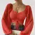 Imagem do Sexy feminino malha lanterna mangas cordão envoltório peito nu midriff t camis
