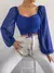 Sexy feminino malha lanterna mangas cordão envoltório peito nu midriff t camis