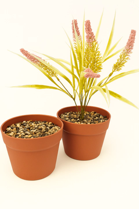 Maceta marron con piedras (13 cm) - comprar online