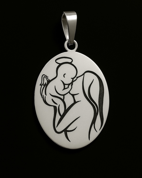 Pingente Mãe com Anjinho em Prata 925 – Amor Eterno e Espiritualidade - comprar online
