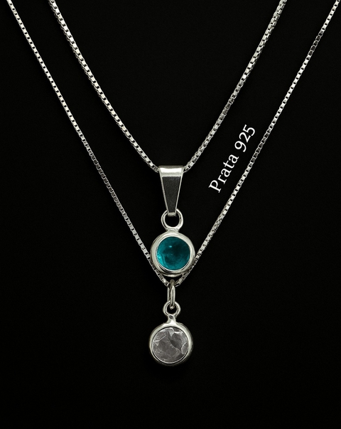 Pingente Duplo com Pedras Tiffany e Cristal em Prata 925 – Sofisticação em Dobro - comprar online