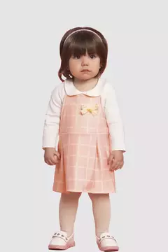 Conjunto Body e Salopete Bebê Menina Milli&Nina Rosa