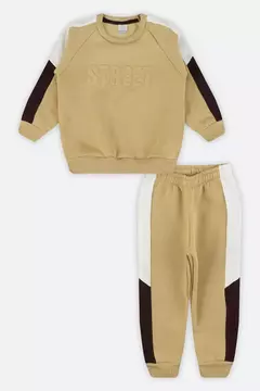 Conjunto Infantil Menino em Moletom Capri Alakazoo Bege