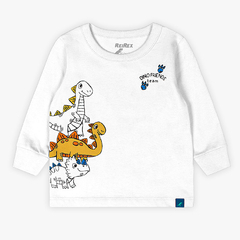 Camiseta Bebê Reirex Manga Longa Em Meia Malha Estampa Dinos