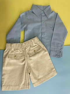 Conjunto de camisa manga longa e bermuda em viscolinho - loja online