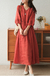 Three-quarter Sleeve Artistic Style Lace-up Dress Long V-neck Comely - comprar online