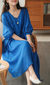 Three-quarter Sleeve Artistic Style Lace-up Dress Long V-neck Comely - loja online