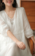 Three-quarter Sleeve Artistic Style Lace-up Dress Long V-neck Comely