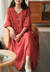 Three-quarter Sleeve Artistic Style Lace-up Dress Long V-neck Comely na internet