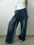 Denim Azul de corte ancho con franjas laterales blancas - comprar online