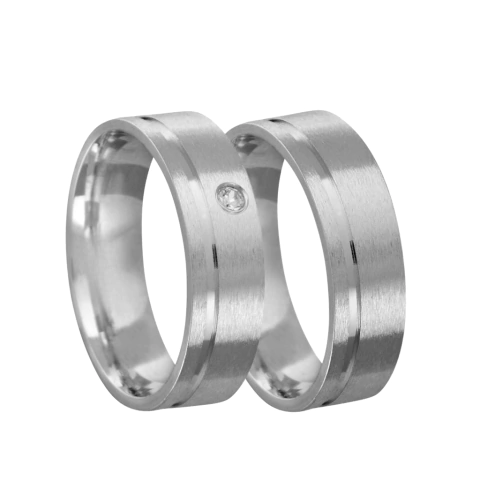 Par Aliança Prata Reta 6mm Fosca c/ Pedra - comprar online