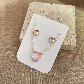 Conjunto Pérola Coração Morganita Guaraná Ouro Ou Rosa Banho em Ródio Branco - comprar online