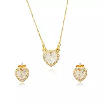 Conjunto Coração Com Zircônias Cúbicas | Banho Ouro 18K ou Ródio Branco - comprar online