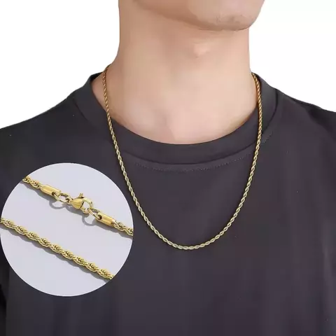 Colar cordão Dourado aço Inox legítimo