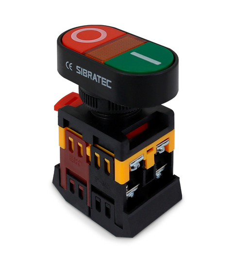 Botão Duplo Iluminado Arredondado APB22 1NA+1NF – Corpo Plástico