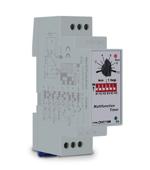 Temporizador Analógico Multifunção DHC19M - Com escala de 0,6s até 100h. Alimentação 24~220Vcc/Vca