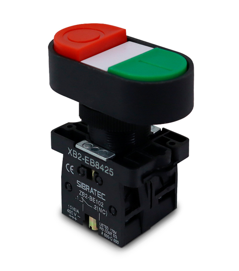 Botão Duplo Arredondado com Ressalto Sem Iluminação XB2-EB8425 1NA+1NF – Corpo Plástico