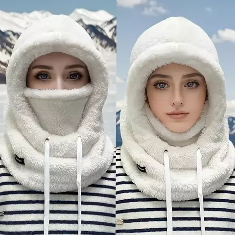 Chapéu de inverno ajustável com capuz Sherpa e capa facial de esqui