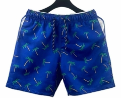 Bermuda Masculina Azul Estampada com Coqueiros Tropicais