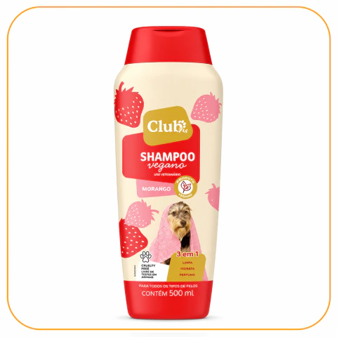 Shampoo Vegano 3 em 1 Morango 500mL Club Pet