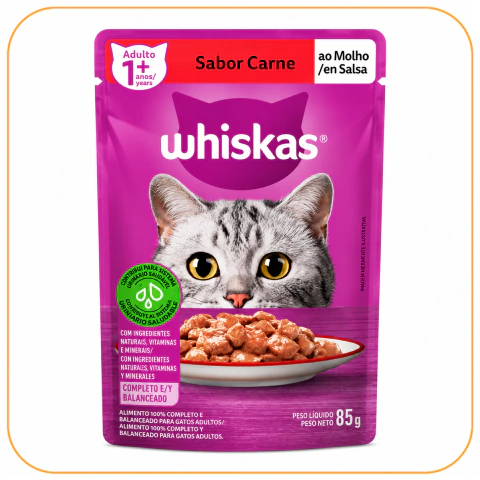 Sachê Whiskas Gatos Adultos Sabor Carne ao Molho - 85g