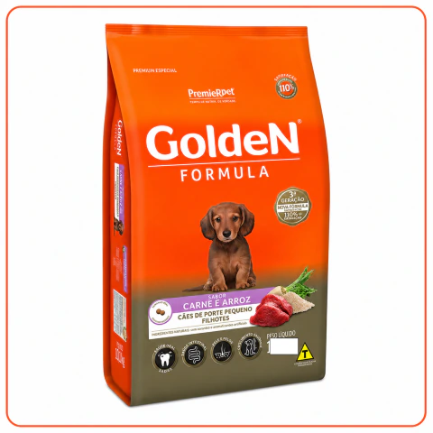Golden Fórmula Mini Bits para Cães Filhotes de Porte Pequeno Sabor Carne e Arroz 3kg