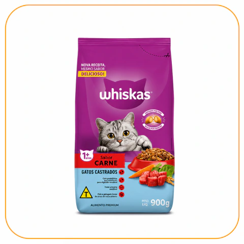 Whiskas para Gatos Adultos Castrados Carne 900g