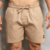 Bermuda de Linho Masculina Elástico Casual Leve Bege na internet