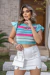 Cropped Feminino Moda Tricot Top Listrado Manguinha Babados