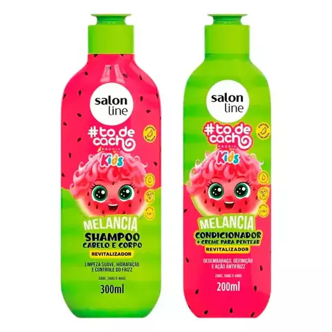 Kit shampoo cabelo e corpo 300ml e condicionador melancia 200ml salon line kids