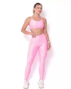 Conjunto Calca Legging Basica Compressao Rosa Candy + Top Lu - comprar online
