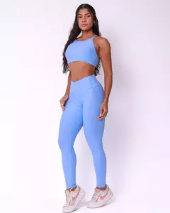 Conjunto Calça Legging Básica Light Azul Pop Candy + Top Paula na internet
