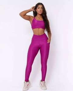 Conjunto Calça Legging Básica Bolso Compressão Uva + Top Lu - Cali Fit