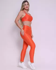 Conjunto Calça Legging Básica Cós Cruzado Compressão Finge + Top Lu - loja online