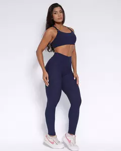 Conjunto Calça Legging Básica Jacquard Comfy Marinho + Top Lu - Cali Fit