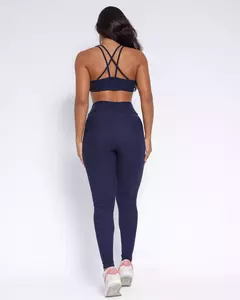 Conjunto Calça Legging Básica Jacquard Comfy Marinho + Top Lu na internet