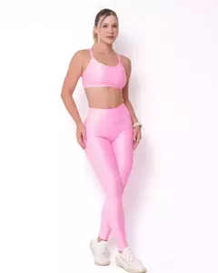 Conjunto Calca Legging Basica Compressao Rosa Candy + Top Lu - loja online