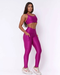 Conjunto Calça Legging Básica Bolso Compressão Uva + Top Lu na internet