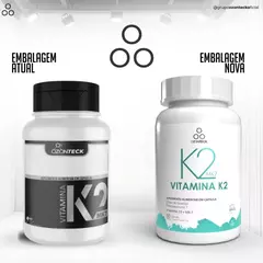 Comparação entre a embalagem atual e a nova do suplemento K2MK7 e D3 da Ozonteck.