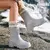 Botas de lluvia para mujer, calcetín medio alto, forrado de llana, cálido, versátil, impermeable, zapatos para exteriores para la lluvia. - tienda en línea