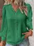 Camisa de costura de renda feminina costura solta com decote em v manga longa pu