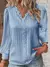 Camisa de costura de renda feminina costura solta com decote em v manga longa pu - loja online