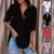 Blusa de manga comprida com decote em v feminina, camisa oversize, monocromátic na internet