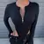 Body de manga comprida feminino, Collant sexy, Bodycon, Zíper, Decote V, Magro,