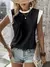 Camiseta de manga curta com gola redonda feminina, sem mangas, Top versátil, Ca - Achei Ofertas