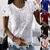 Blusa de renda feminina topos decote verão em v manga curta renda retalhos ol b - comprar online