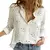 Blusa Feminina de Botão de Linho de Manga Longa Solta, Camisas Estampadas Flora