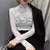 Outono feminino fino preto renda t camisa sexy gola alta manga longa magro renda