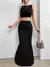 Imagem do Sólido bodycon ruched saia longa feminina sexy preto elástico elegante cintura