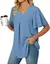 Imagem do Sexy decote em v plissado manga curta blusa camisas verão feminino decote em v